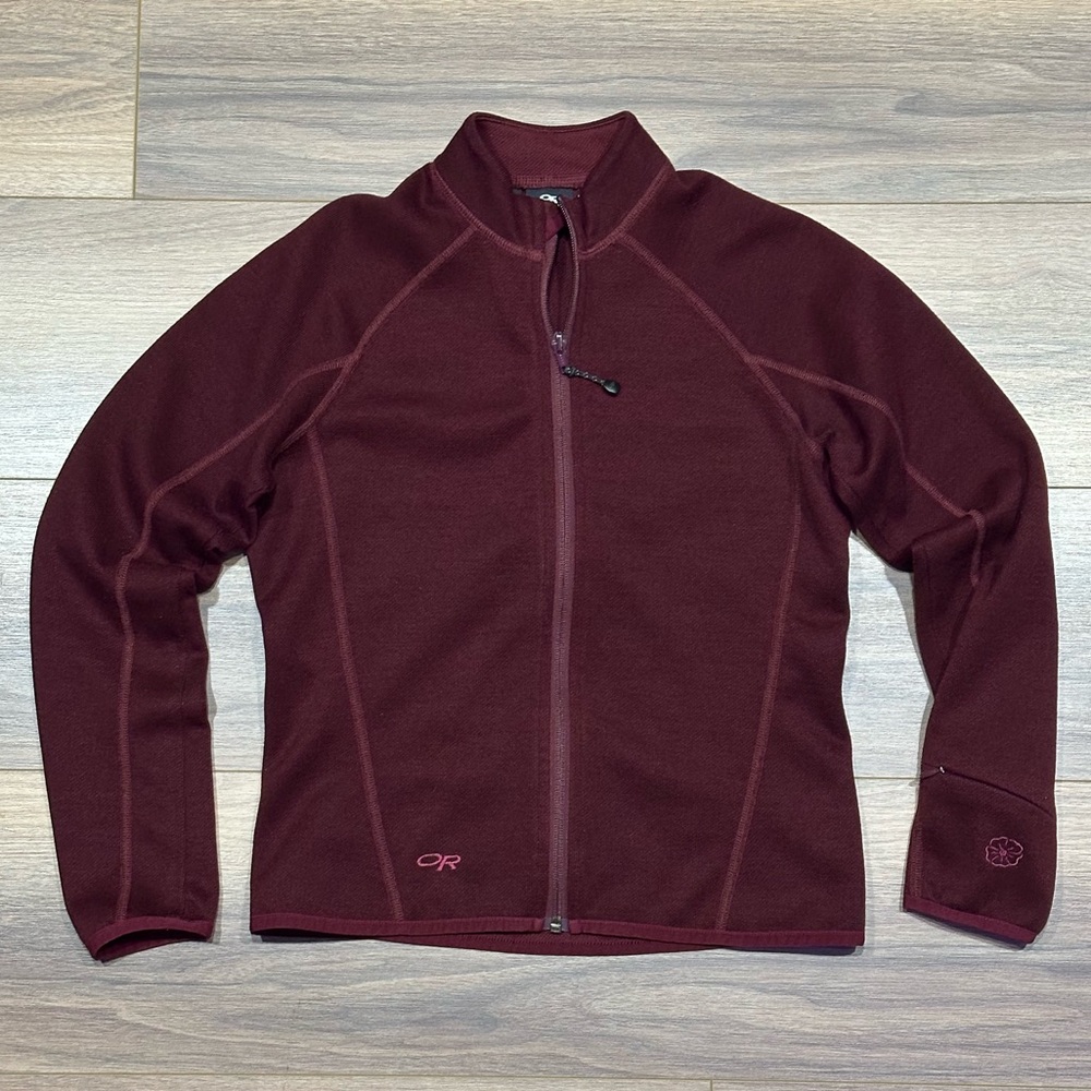 Outdoor Research Wool Blend Full Zip Jacket in Maroon Size Small